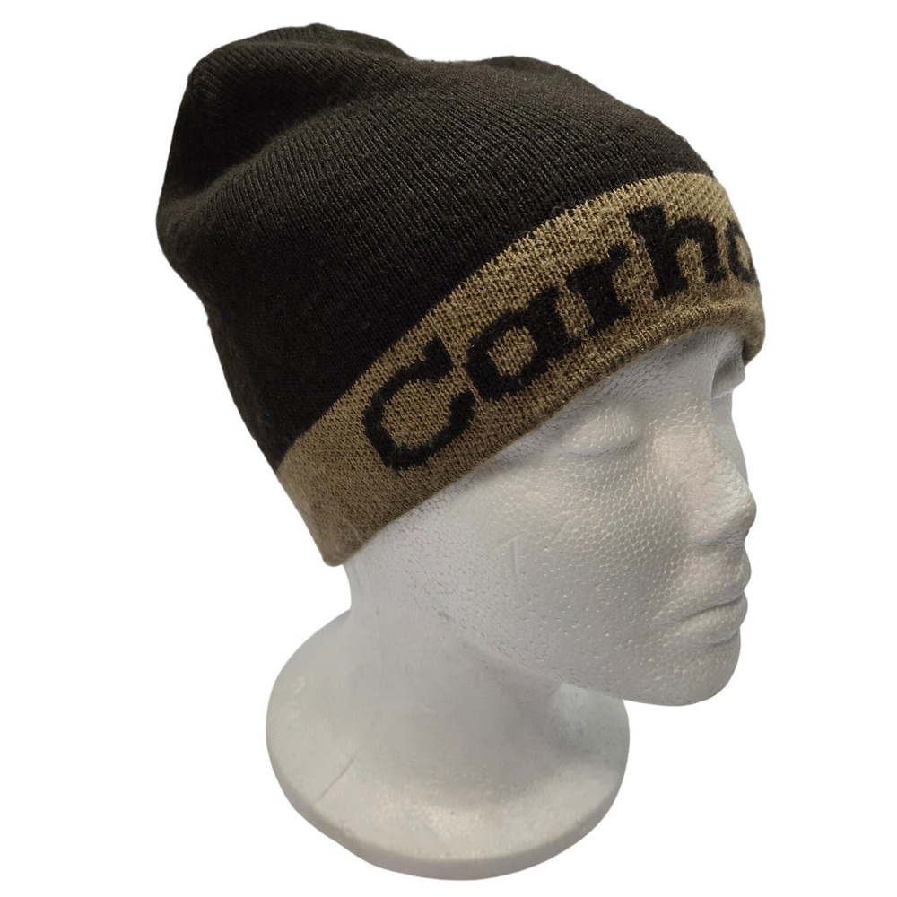 Carhartt A276 DKB Brown Tan Logo Knit Beanie Skull Cap One Size Fits All